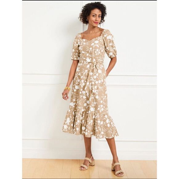 Talbots Dresses & Skirts - Talbots NWT silhouette blooms puff sleeve poplin floral midi dress with pockets